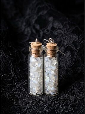 Handmade Opalite Crystal Chip Filled Glass Bottle Earrings